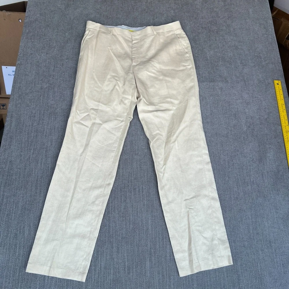 INC International Concepts Chino Pants Mens 34x34 Tan Linen Ramie Blend Slim Fit